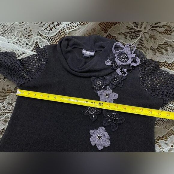 Y2K Whimsigoth Knitted Floral Sweater Top:Mesh Festival Going Out Party Grunge - Picture 7 of 8